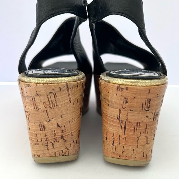 Donald Pliner DMSX Square Toe Sandal Shoe Cork Platform Leather Black Size 6.5 - Picture 7 of 11